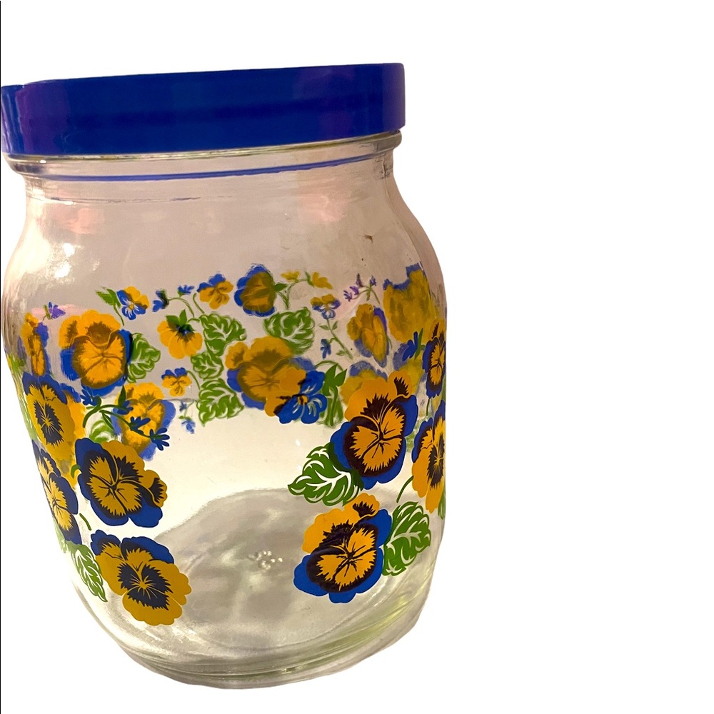 Vintage Retro Flower Pansies Painted Glass Jar Canister